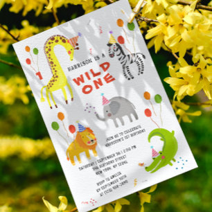 Wild 1. Geburtstag Safari Tiere Niedlich Kinder Einladung