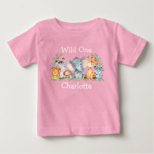 Wild 1. Geburtstag Safari Tiere Rosa Baby T-shirt