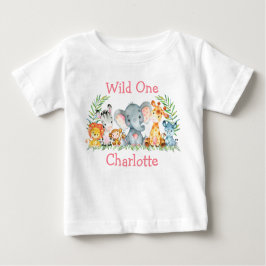 Wild 1. Geburtstag Safari Tiere Weiß Rosa Baby T-shirt