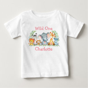 Wild 1. Geburtstag Safari Tiere Weißrosa Baby T-shirt