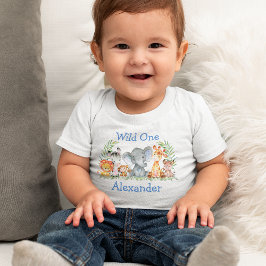 Wild 1. Geburtstag Safari Tiere White Blue Baby T-shirt