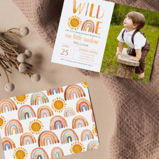 Wild 1. Geburtstag Wasserfarbenwald und Sonne Einladung