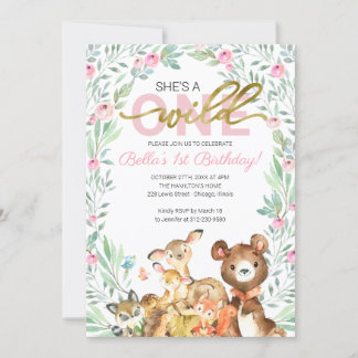Wild 1. Geburtstag Woodland Tiere Einladung