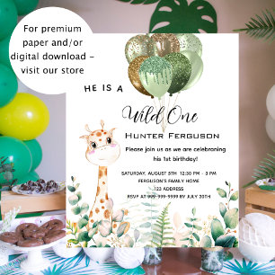 Wild 1. Geburtstagsgiraffe Einladung zur Einladung Flyer