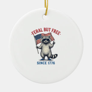 Wild aber freies patriotisches Waschbär-Vintage-Sh Keramik Ornament