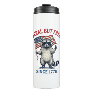 Wild aber freies patriotisches Waschbär-Vintage-Sh Thermosbecher