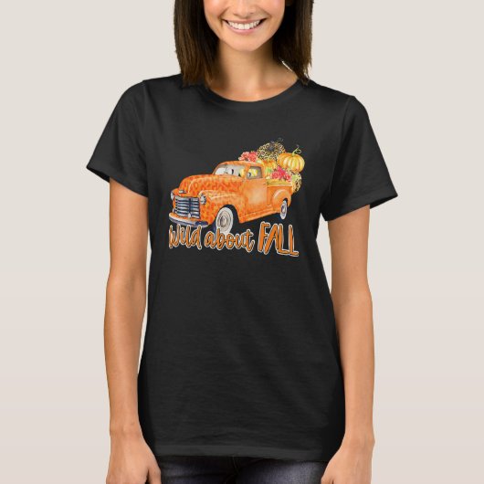 Wild About Fall Leopard Truck Pumpkins Autumn Than T-Shirt (Vorderseite)