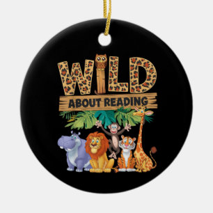 Wild About Reading Leopard Print Süßes Zoo-Tier Keramik Ornament