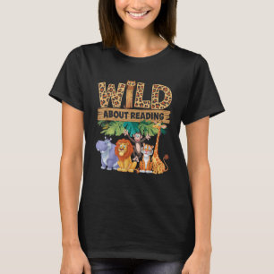 Wild About Reading Leopard Print Süßes Zoo-Tier T-Shirt