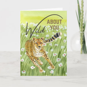 Wild About You Cheetah Gras Feld Valentinstag Karte