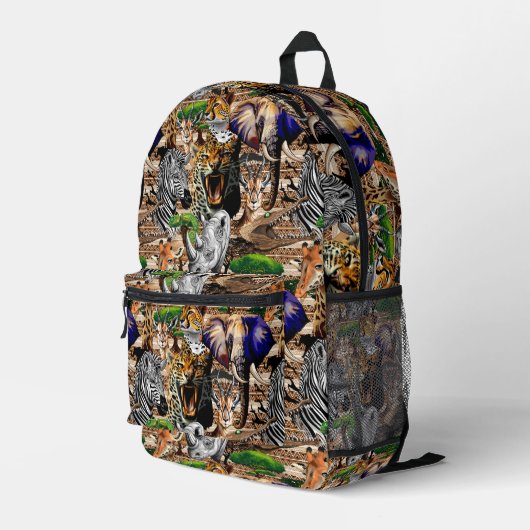 Wild afrikanische Savanna Tiere Bedruckter Rucksack (Rückseitige Ecke Rechts)