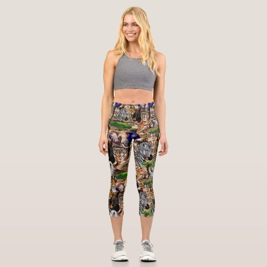 Wild afrikanische Savanna Tiere Capri Leggings (Vorderseite)