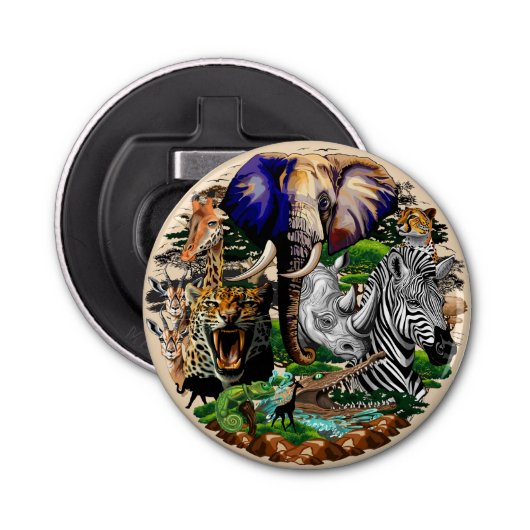 Wild afrikanische Savanna Tiere Flaschenöffner (Vorderseite)
