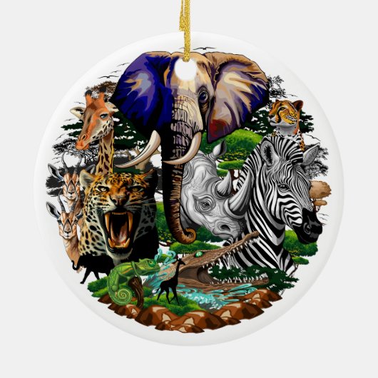Wild afrikanische Savanna Tiere Keramik Ornament (Hinten)