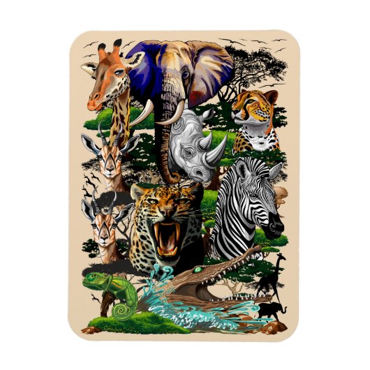 Wild afrikanische Savanna Tiere Magnet (Vertikal)