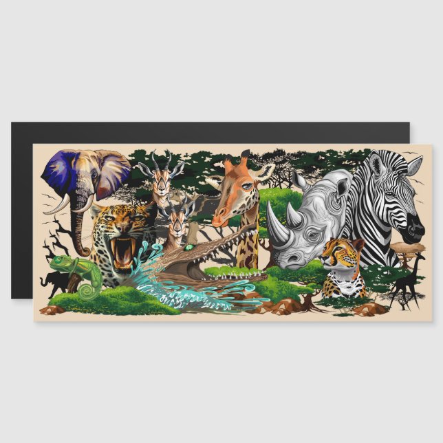 Wild afrikanische Savanna Tiere Magnetkarte (Vorne/Hinten)