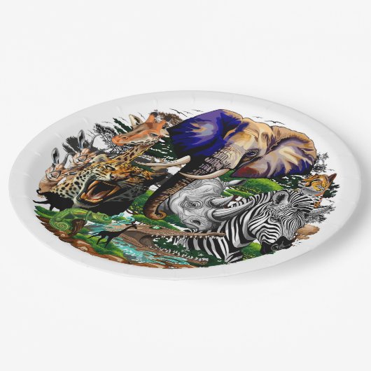 Wild afrikanische Savanna Tiere Pappteller (Schrägansicht)