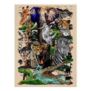 Wild afrikanische Savanna Tiere Poster