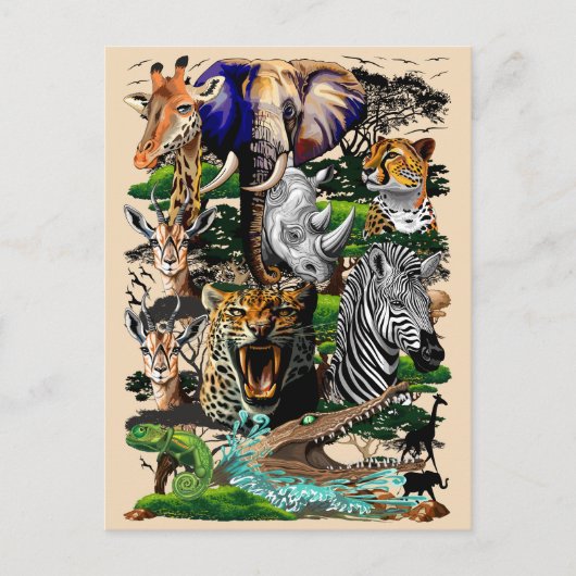 Wild afrikanische Savanna Tiere Postkarte (Vorderseite)