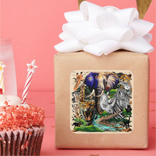 Wild afrikanische Savanna Tiere Quadratischer Aufkleber