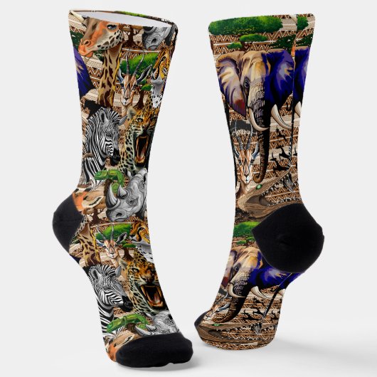 Wild afrikanische Savanna Tiere Socken (Gewinkelt)