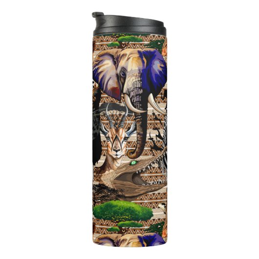 Wild afrikanische Savanna Tiere Thermosbecher (Nach rechts gedreht)