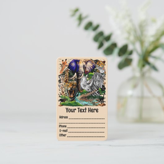 Wild afrikanische Savanna Tiere Visitenkarte (Stehend Vorderseite)