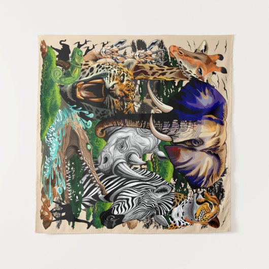 Wild afrikanische Savanna Tiere Wandteppich (Vorderseite (Horizontal))