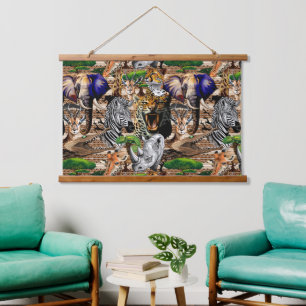 Wild afrikanische Savanna Tiere Wandteppich Mit Holzrahmen