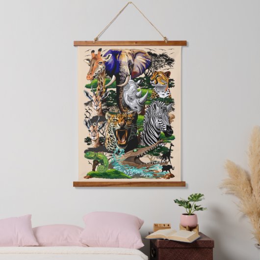 Wild afrikanische Savanna Tiere Wandteppich Mit Holzrahmen (Schlafzimmer)