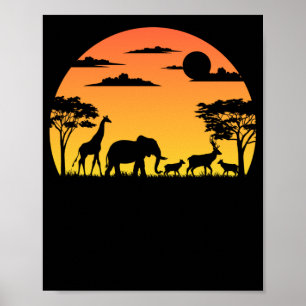 Wild afrikanische Tiere Safari Sunset Poster