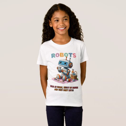 🤖 Wild am Heart Robot Cartoon Picnic in Woods T-Shirt (Vorne ganz)