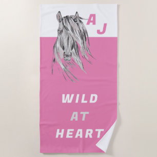 Wild am Herz Custom Horse Hot Pink Strandtuch