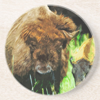 Wild amerikanisches Bison mit Abstraktem Kalb Getränkeuntersetzer