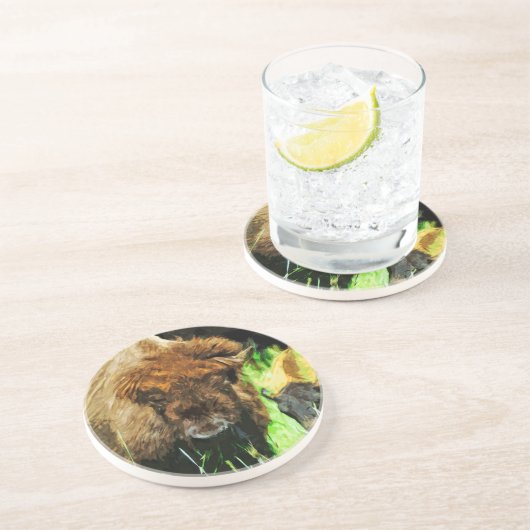 Wild amerikanisches Bison mit Abstraktem Kalb Getränkeuntersetzer (Seite)