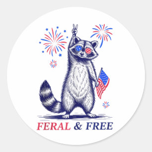 Wild & Amp; Freie Patriotische Racoon Ferry und Runder Aufkleber