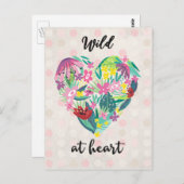 Wild an Herz-Rosa- und Grünblütenillustration Postkarte (Vorne/Hinten)