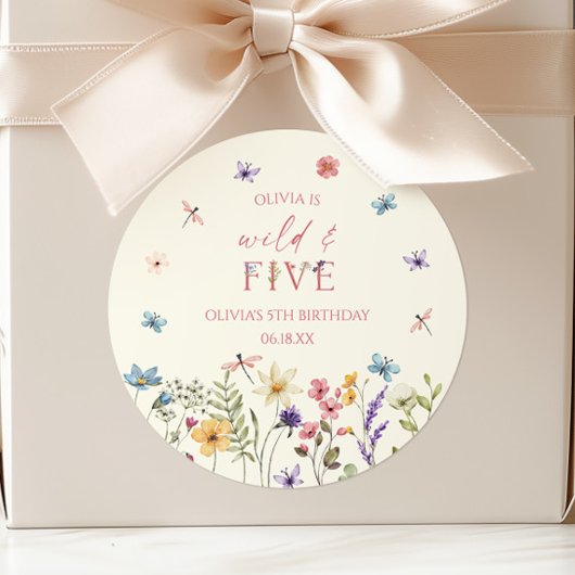 Wild and Five Wildflower 5th Birthday Party Runder Aufkleber