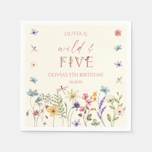 Wild and Five Wildflower 5th Birthday Party Serviette (Vorderseite)