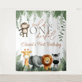 Wild And Onederful Jungle 1st Birthday Backdrop Wandteppich