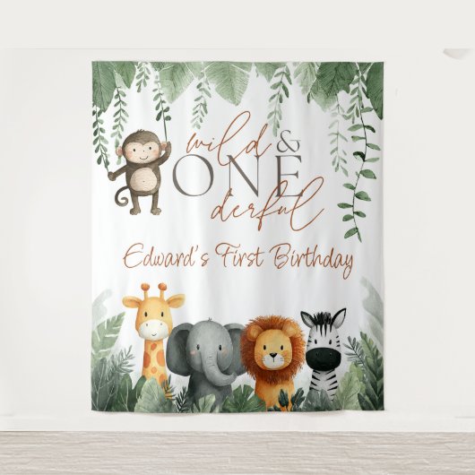 Wild And Onederful Jungle 1st Birthday Backdrop Wandteppich (Vorderseite)
