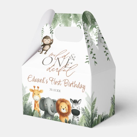 Wild And Onederful Jungle Safari 1st Birthday Geschenkschachtel (Vorderseite)