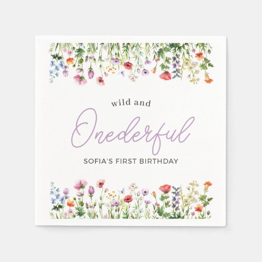 Wild and Onederful Wildflower 1st Birthday Serviette (Vorderseite)