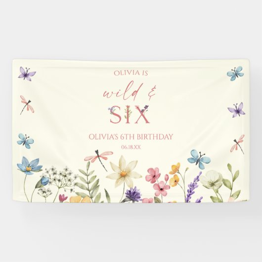 Wild and Six Wildflower 6th Birthday Party Banner (Horizontal)