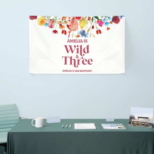Wild and Three Wildflower Third 3rd Birthday Party Banner (Messeveranstaltung)