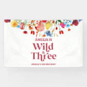 Wild and Three Wildflower Third 3rd Birthday Party Banner (Horizontal)