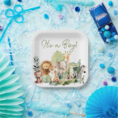 Wild Animal Baby Shower Square Paper Plate Pappteller (Party)