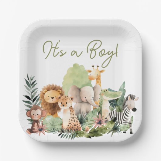 Wild Animal Baby Shower Square Paper Plate Pappteller (Vorderseite)