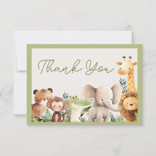 Wild Animal Flat Danke Karte (Vorderseite)