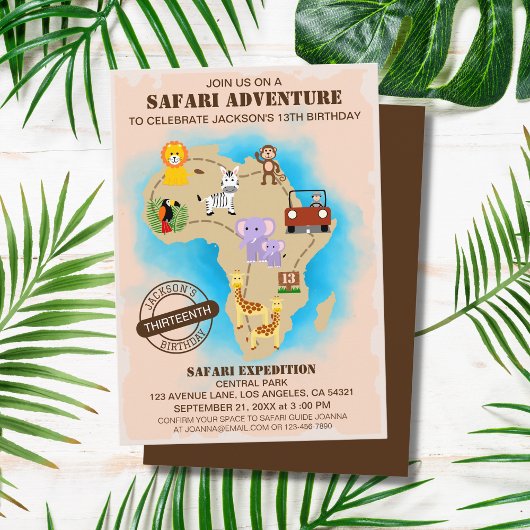 Wild Animal Jungle Safari Map Kindergeburtstag Einladung